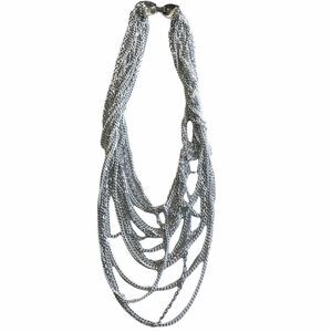 Chain multi layer white silver tone necklace